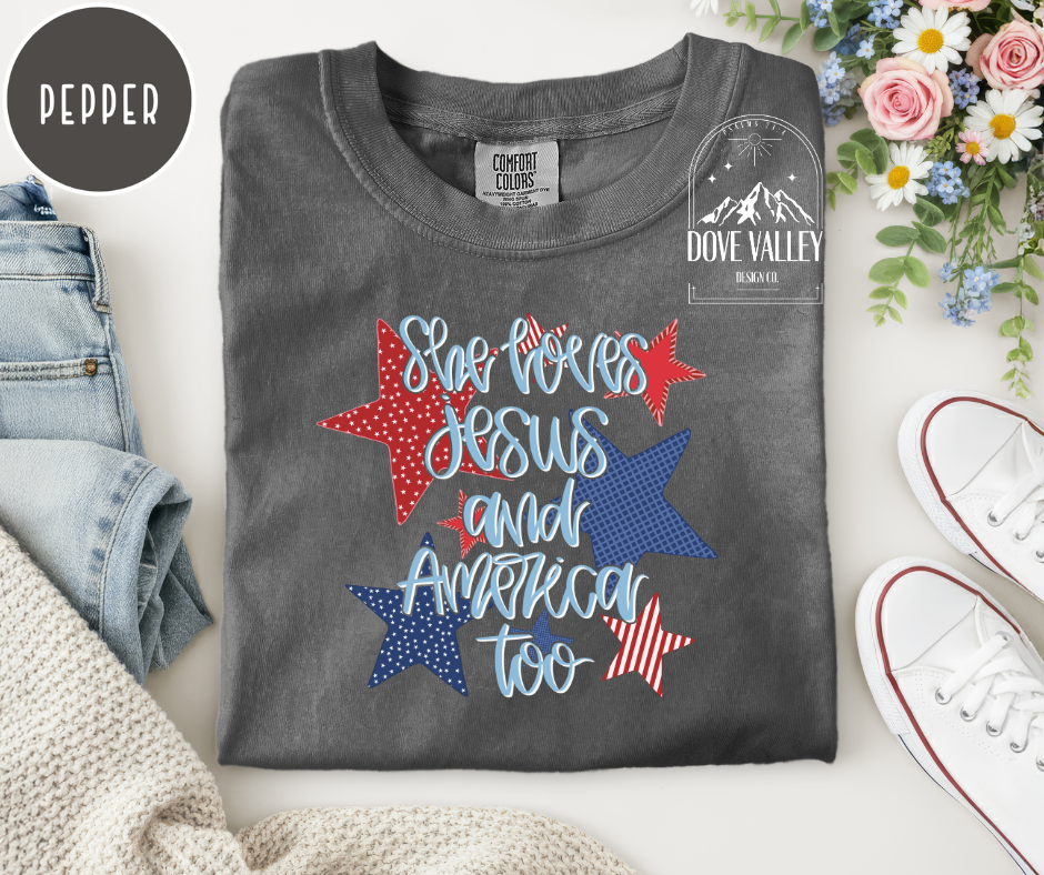 She love Jesus and America too T-shirt