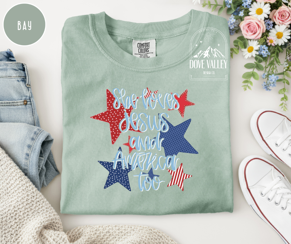 She love Jesus and America too T-shirt