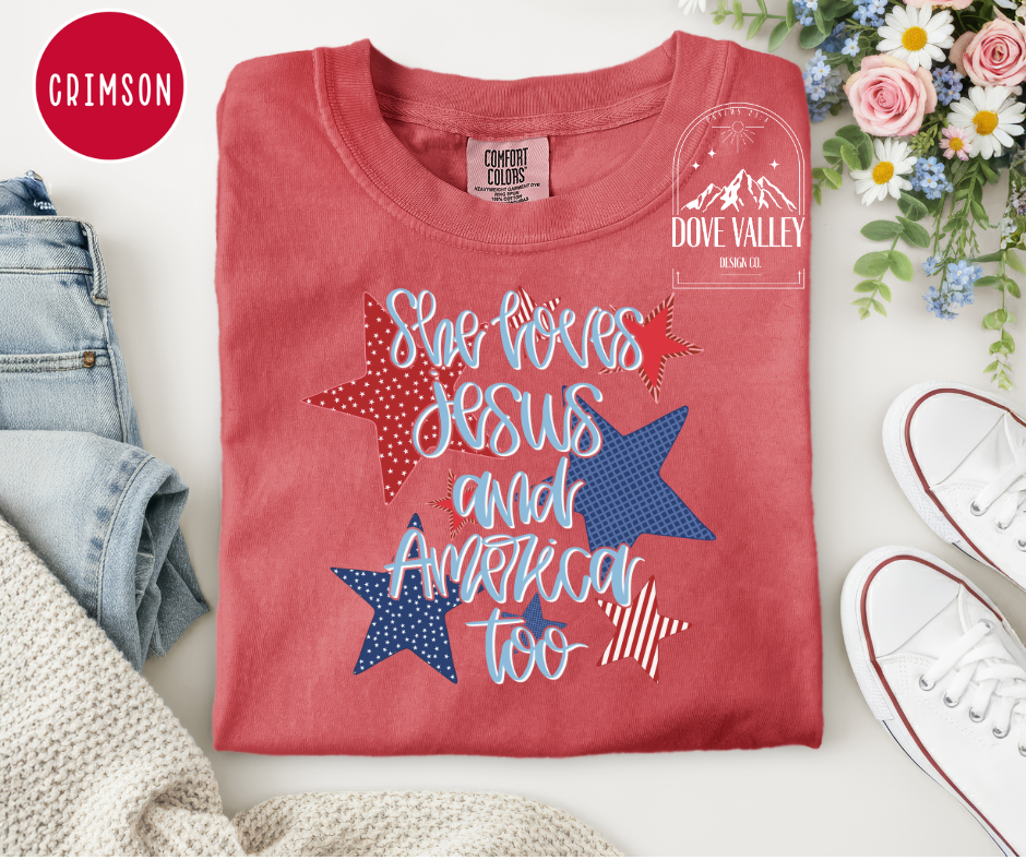 She love Jesus and America too T-shirt
