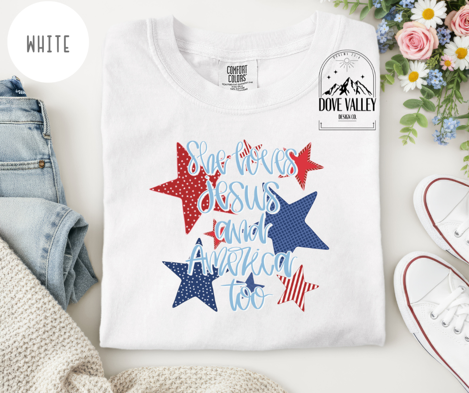 She love Jesus and America too T-shirt